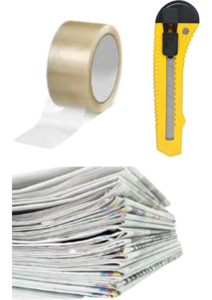 2 kg Eski Okunmamış Temiz Gazete KAĞIDI+100 mt Koli Bandı+Maket Bıçağı Ambalaj Taşınma Seti