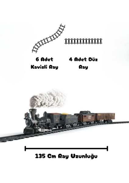 Işık Efektli ve Sesli 30 Parça Pilli Klasik Buharlı Tren Seti 135CM Oyuncak Buhar Çıkartan Kara Tren modelleri