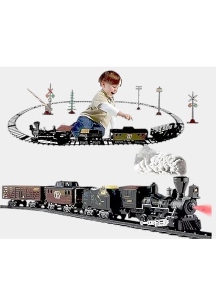 Işık Efektli ve Sesli 30 Parça Pilli Klasik Buharlı Tren Seti 135CM Oyuncak Buhar Çıkartan Kara Tren indirimleri