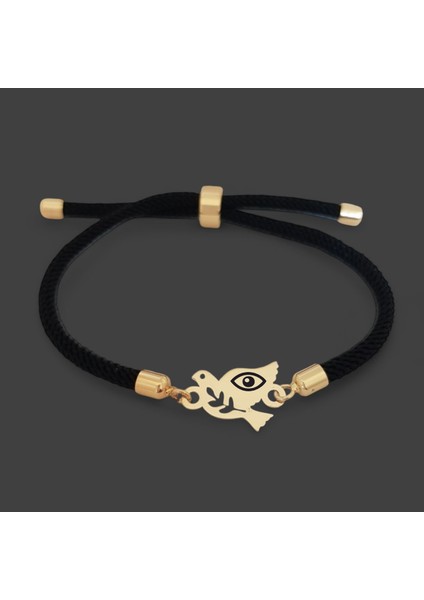 14 Ayar Altın Plakalı Kuş Figürlü Nazar Göz Bilekliği, Koruyucu Enerjiyi ve Şıklığı Bir Ar Aya Getiren, Siyah Örgü Det Aylı Gençlere Yakışır Özel Bir Tercih!