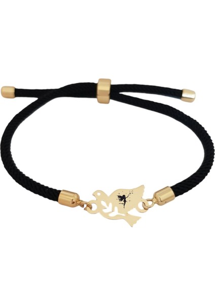 14 Ayar Altın Plakalı Kuş Figürlü Peri Bilekliği, Masumiyet ve Işığı Yansıtan, Siyah Örgü Det Aylı Gençlere Özel Büyüleyici Bir Hediye!