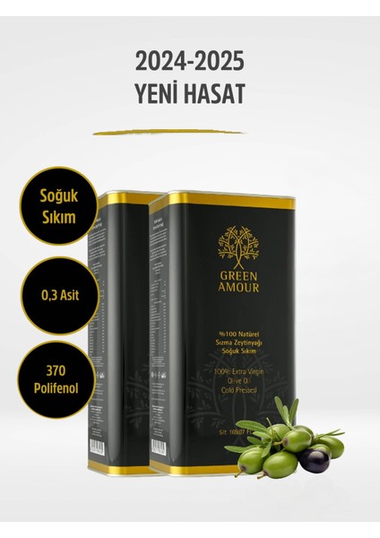 10 Litre (2'li 5lt) 0,3 asit Soğuk Sıkım %100 Naturel Sızma Zeytinyağı