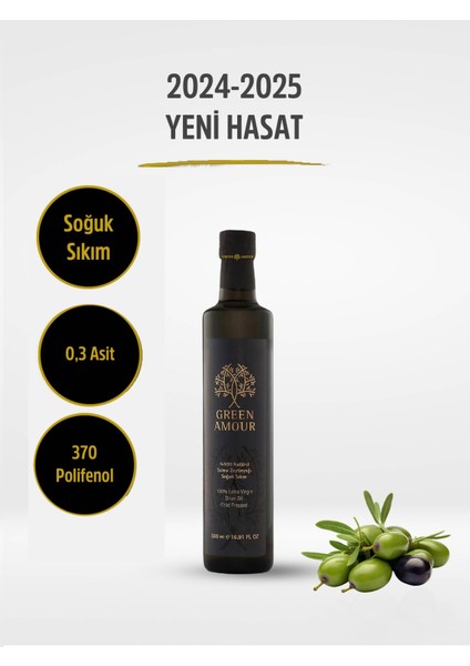 Yeni hasat, Soğuk Sıkım, 0,3 Asit, 370 Polifenol, Naturel Sızma Zeytinyağı