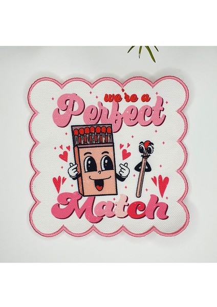 Perfect Match Aşk Temalı Nakış Kenar Dekoratif Kokteyl Peçetesi 1 Adet