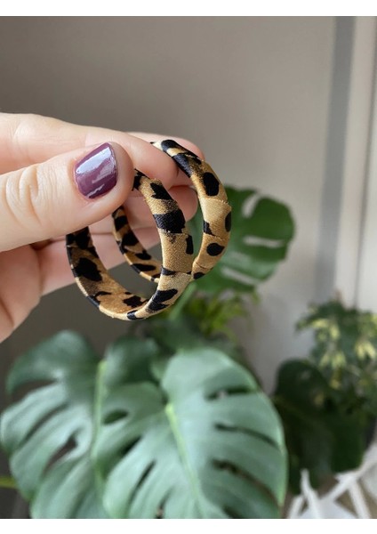 Leopar Kumaş Detaylı Halka Küpe fiyatları