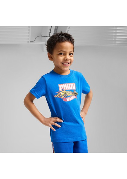 Puma x Hot Wheels Çocuk Mavi Yuvarlak Yaka Tişört