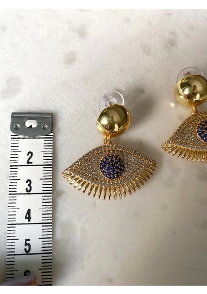 Zirkon Taşlı,Mavi Göz Formlu Küpe