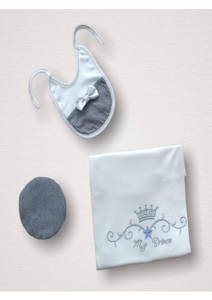 Süper Prens Nakışlı %100 Cotton Antibakteriyel 10LU Zıbın Takımı Hastane Çıkışı Gri