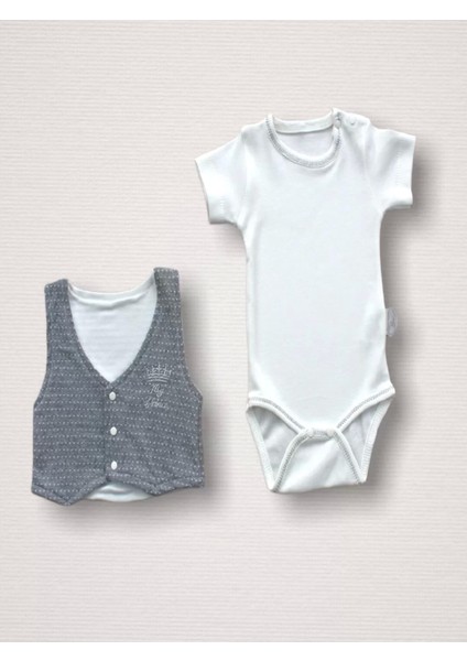Süper Prens Nakışlı %100 Cotton Antibakteriyel 10LU Zıbın Takımı Hastane Çıkışı Gri