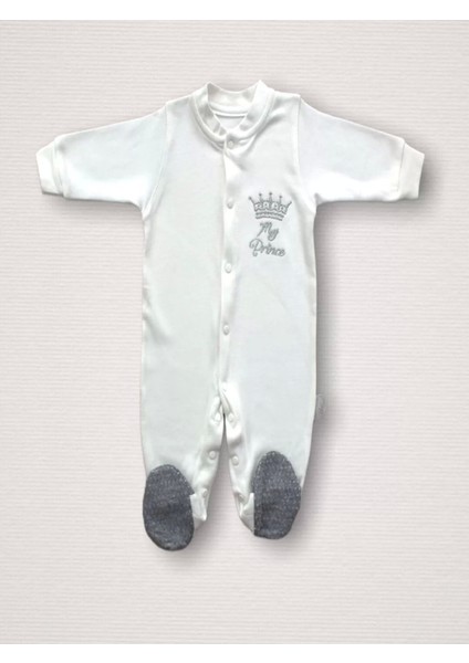 Süper Prens Nakışlı %100 Cotton Antibakteriyel 10LU Zıbın Takımı Hastane Çıkışı Gri