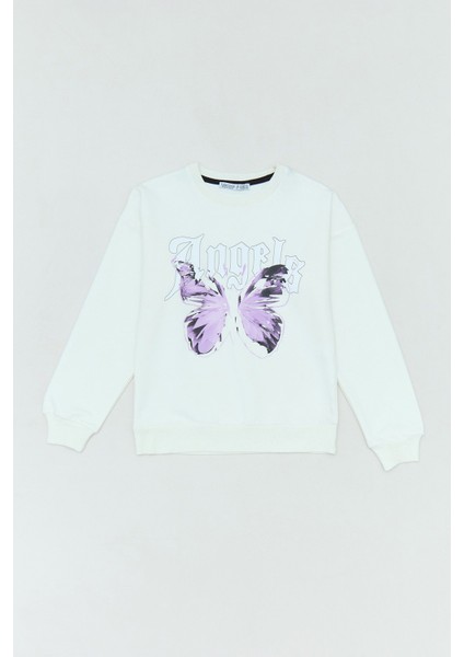 Angel ve Kelebek Baskılı Kız Çocuk Sweatshirt