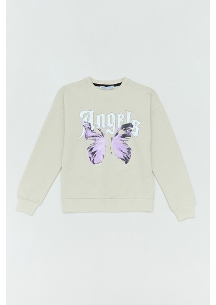 Angel ve Kelebek Baskılı Kız Çocuk Sweatshirt