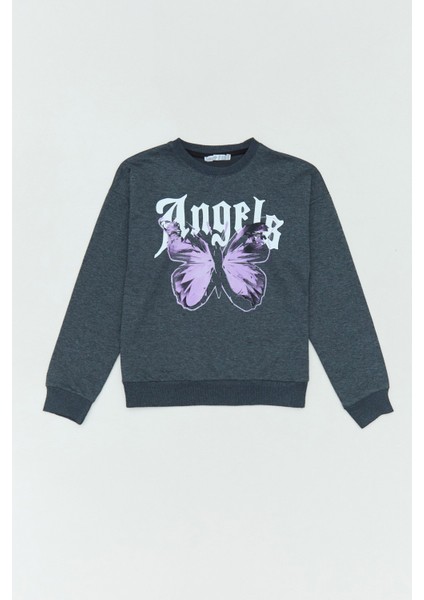 Angel ve Kelebek Baskılı Kız Çocuk Sweatshirt