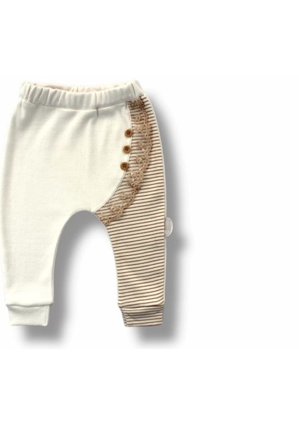 Minik Sincap Nakışlı Şapkalı Uzun Kollu Sweatli 3lü Kız Bebek Takımı Kahverengi
