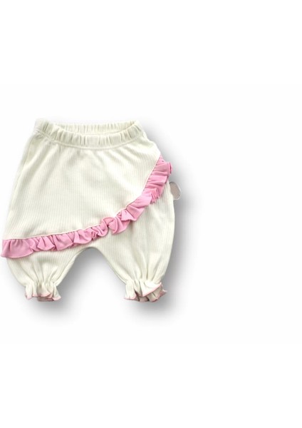 Çiçek Nakışlı Roman Şalvar Bandanalı Kısa Kollu Sweat 3lü Kız Bebek Takımı Pembe