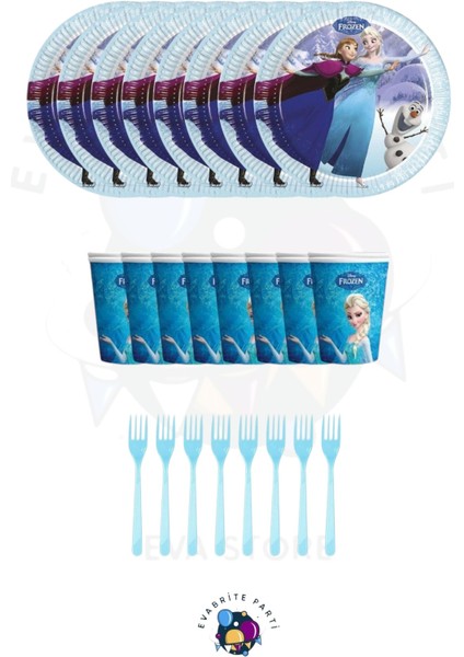 Elsa 8 Li Tabak Bardak Set Doğum Günü Parti Malzemeleri Seti