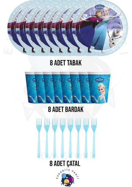 Elsa 8 Li Tabak Bardak Set Doğum Günü Parti Malzemeleri Seti