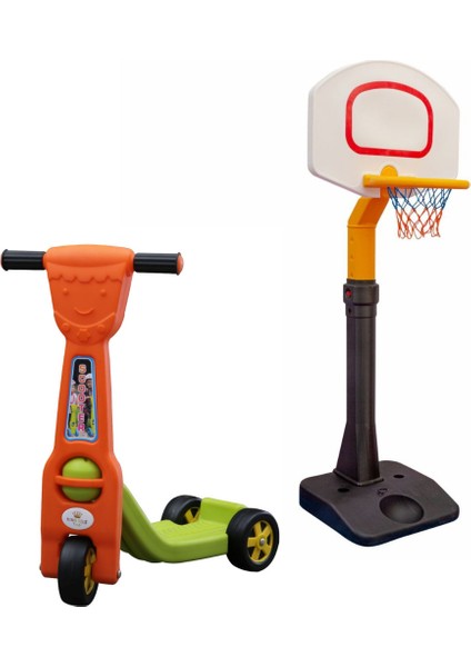 2'li Spor ve Hareket Seti: 3 Tekerlekli Scooter & Ayarlanabilir Basketbol Potası | Çocuklar Için Eğlenceli & Güvenli