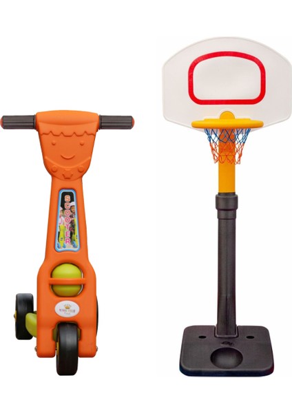 2'li Spor ve Hareket Seti: 3 Tekerlekli Scooter & Ayarlanabilir Basketbol Potası | Çocuklar Için Eğlenceli & Güvenli