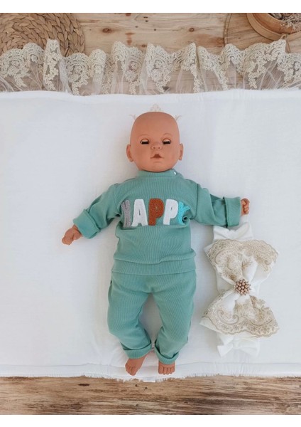 Yenidoğan Beyaz Wool Yün Kumaş Taç Nakışlı Trilüks Kundak Bebek Battaniyesi Beyaz
