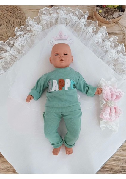 Yenidoğan Teri Cotton Taç Nakışlı Prizma Taş Kundak Bebek Battaniyesi Pembe