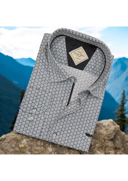 Pamuklu Gri Uzun Kollu Erkek Gömlek (Slim Fit Kalıp)