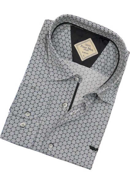 Pamuklu Gri Uzun Kollu Erkek Gömlek (Slim Fit Kalıp) fiyatları