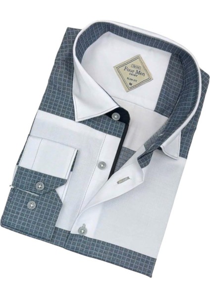 Pamuklu Gri Uzun Kollu Erkek Gömlek (Slim Fit Kalıp) fiyatları