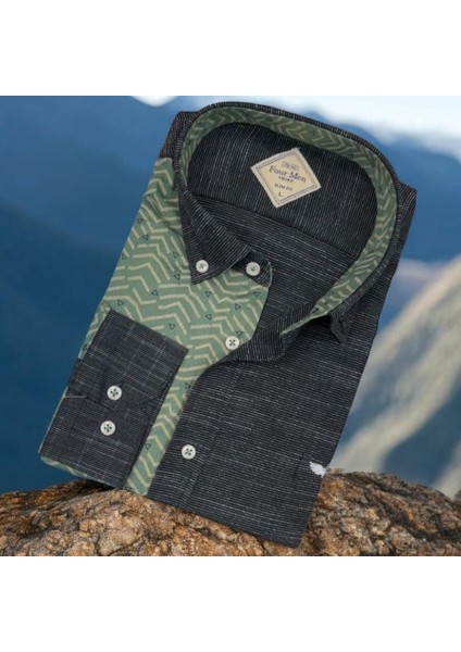 Pamuklu Antrasit Uzun Kollu Erkek Gömlek (Slim Fit Kalıp)