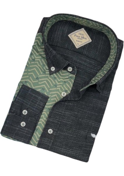 Pamuklu Antrasit Uzun Kollu Erkek Gömlek (Slim Fit Kalıp) fiyatları