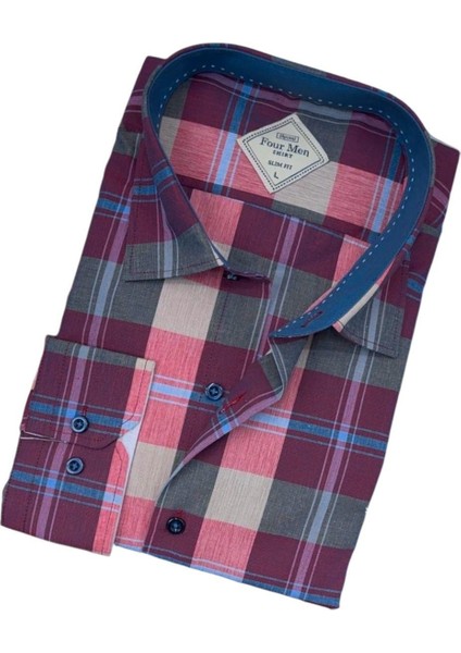 Pamuklu Pembe Uzun Kollu Erkek Gömlek (Slim Fit Kalıp)