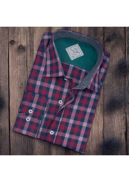 Pamuklu Kırmızı Uzun Kollu Erkek Gömlek (Slim Fit Kalıp)