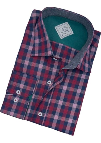 Pamuklu Kırmızı Uzun Kollu Erkek Gömlek (Slim Fit Kalıp) fiyatları