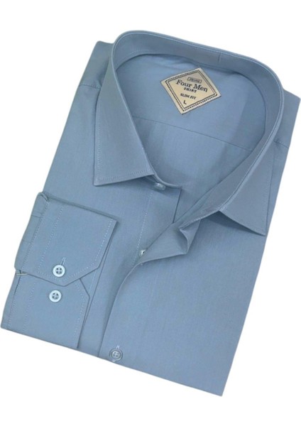 Pamuklu Mavi Uzun Kollu Erkek Gömlek (Slim Fit Kalıp) fiyatları