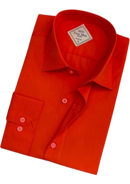 Pamuklu Kırmızı Uzun Kollu Erkek Gömlek (Slim Fit Kalıp)