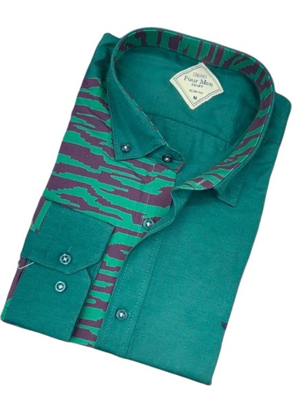 Pamuklu Yeşil Uzun Kollu Erkek Gömlek (Slim Fit Kalıp)