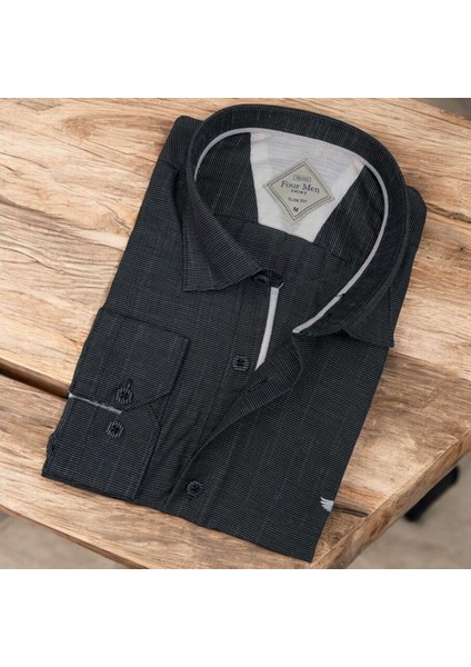 Pamuklu Antrasit Uzun Kollu Erkek Gömlek (Slim Fit Kalıp)