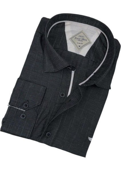 Pamuklu Antrasit Uzun Kollu Erkek Gömlek (Slim Fit Kalıp)