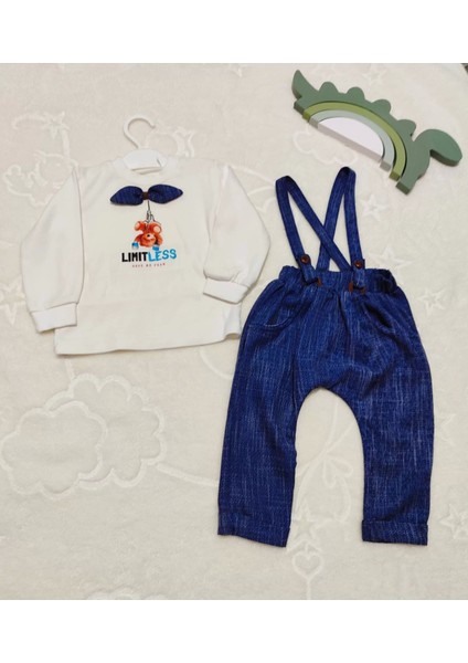 Papyonlu Sweat Kot Pantolon 2li Erkek Bebek Salopet Takımı Lacivert