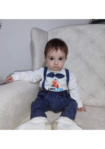 Papyonlu Sweat Kot Pantolon 2li Erkek Bebek Salopet Takımı Lacivert