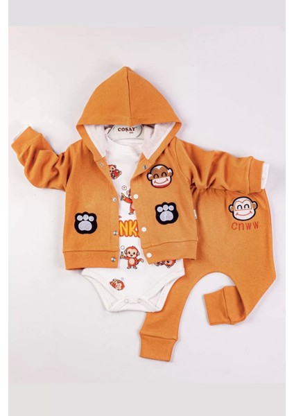 Monkey Nakışlı Kapişonlu Erkek Bebek Takım