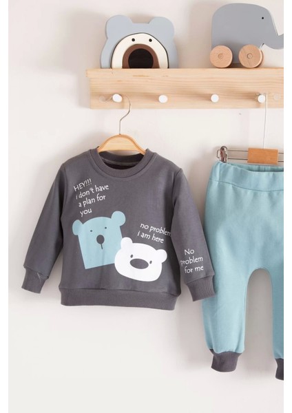 No Problem Yazılı Bear Desenli 2'li Erkek Bebek Takımı