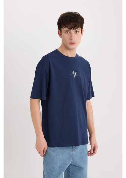 %100 Pamuk Vikings Valhalla Boxy Fit Bisiklet Yaka Sırt Baskılı Kısa Kollu Tişört E0331AX25SP fırsatları