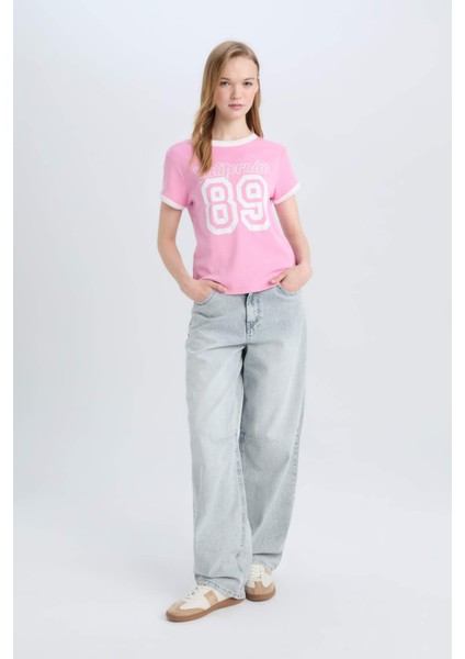 Coool Regular Fit Bisiklet Yaka Baskılı Ribana Kısa Kollu Tişört E0675AX25SM