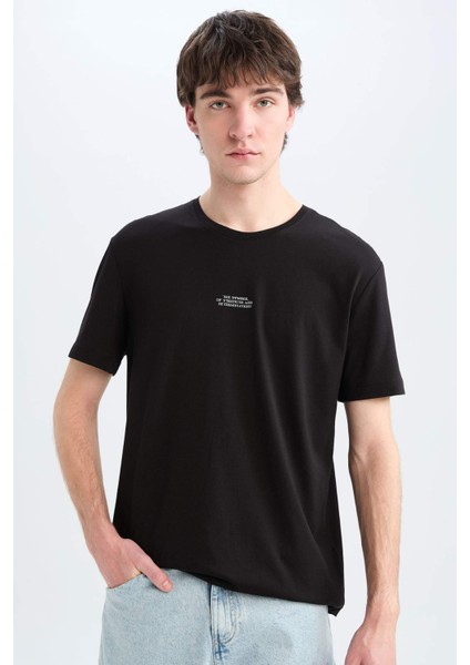 Regular Fit Bisiklet Yaka Baskılı Kısa Kollu Tişört E5179AX25SM