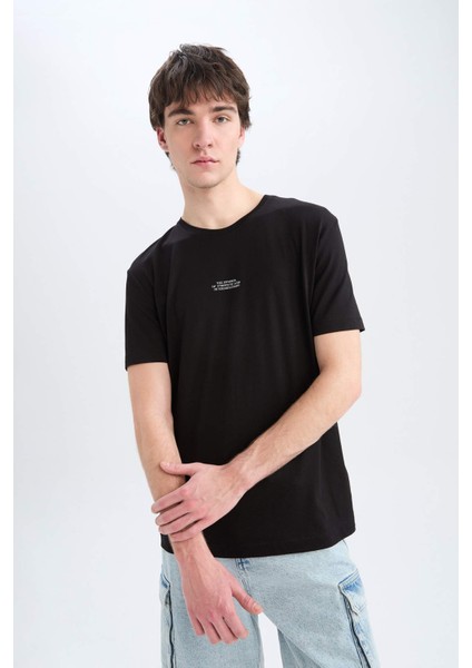 Regular Fit Bisiklet Yaka Baskılı Kısa Kollu Tişört E5179AX25SM