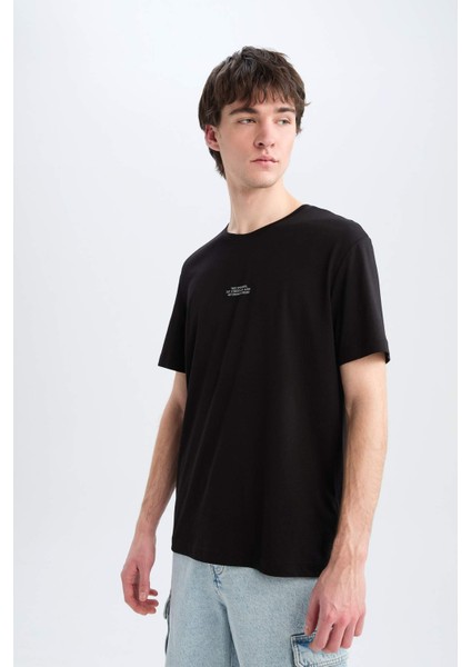 Regular Fit Bisiklet Yaka Baskılı Kısa Kollu Tişört E5179AX25SM