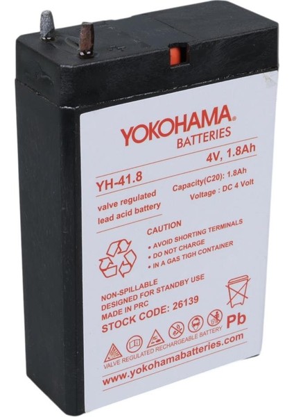 Yh-41.8 4 Volt - 1.8 Amper Kuru Akü (50 x 76 x 22 Mm)