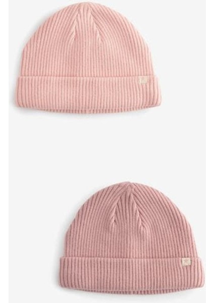 Pembe Örgü Şapka 2'li Set