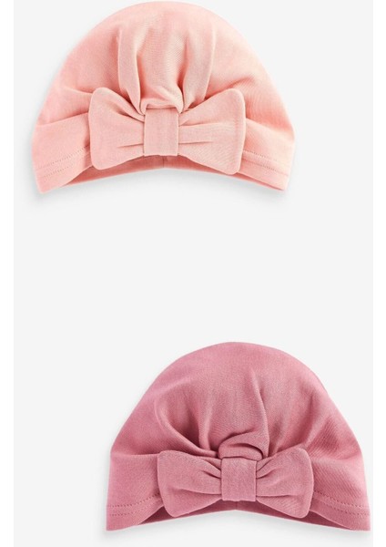 % 100 Pamuklu Pembe Gül Kurusu 2'li Kız Bebek Şapka Set